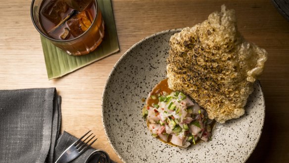 Kingfish served with pork crackling at Serai.