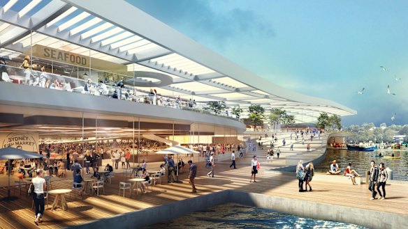 An artist's impression of the  Danish-designed building that will house the new Sydney Fish Market. 