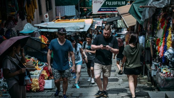 Walking through the streets of Hong Kong.