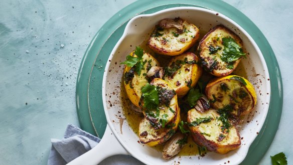 Roast yellow squash with anchovies and garlic.