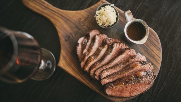 Slow-cooked Robbins Island wagyu rump, sauerkraut and pepper sauce at Black Cow in Launceston. 