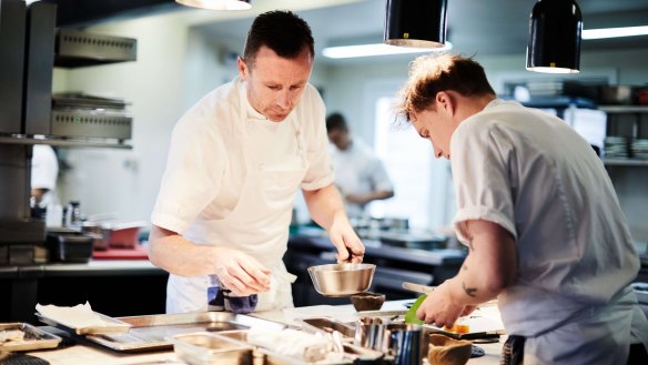 Dan Hunter shaking the pans at Brae restaurant.