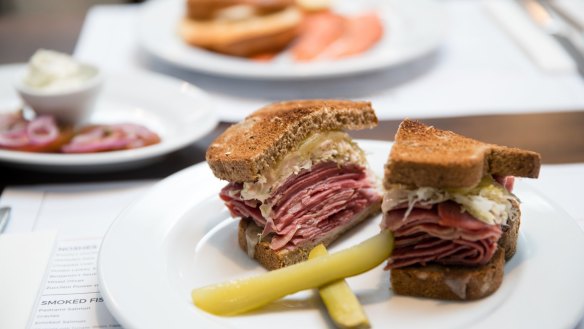 Great for lunch: the rye bread Reuben sandwich with  corned beef, pickled cabbage and swiss cheese.