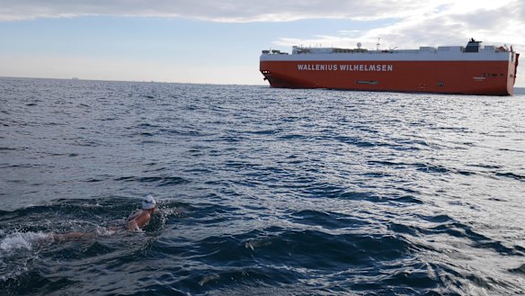 Chloe McCardel swims the English Channel for the 19th time earlier last week.
