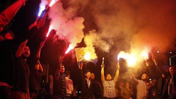 Celebrations in Istanbul as Turkey's ruling Justice and Development party retained power. 