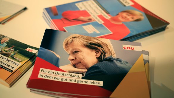 Angela Merkel pictures adorn CDU election campaign literature ahead of the September 24 poll.
