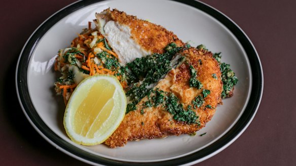 Chicken schnitzel and salsa verde at The Marquis of Lorne. 