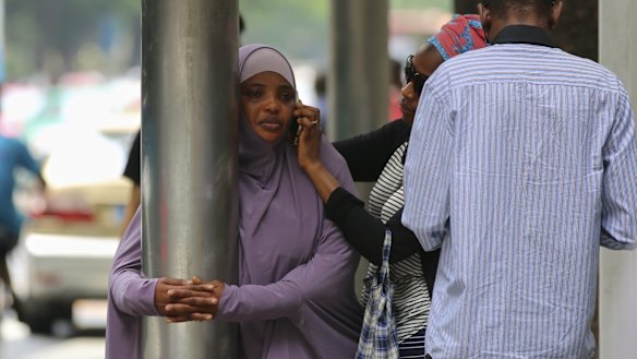 Ibrahim Jalloh's relatives at Guangzhou People's Intermediate Court, in Guangdong on Friday. 