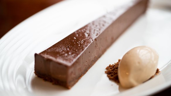 Porcine's chocolate tart with Armagnac prune ice-cream.