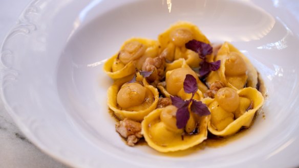 Tortelli cacio e pepe with sweetbreads.