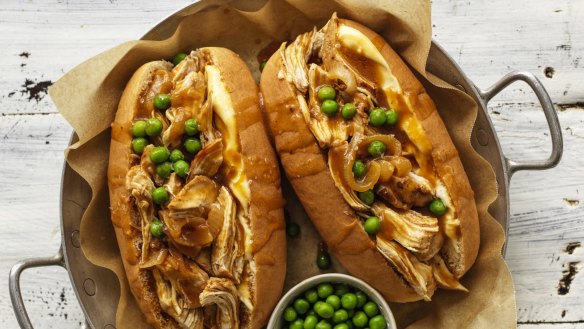 Adam Liaw's pulled chicken and gravy rolls.