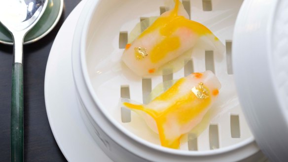 Fish-shaped steamed groper, prawn and scallop dumplings at Yan Toh Heen.