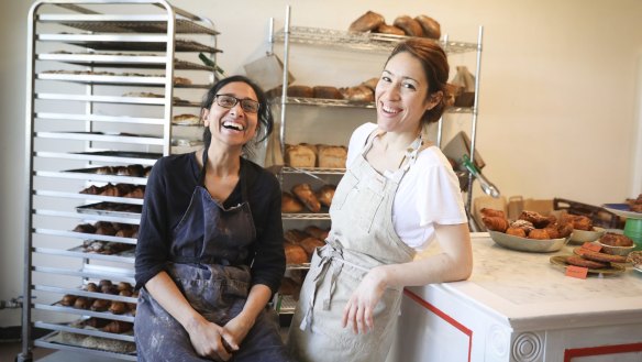 Anu Haran and Laura Gonzalez at Flour Shop in Turramurra. 