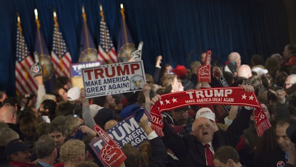 Trump supporters celebrate winning the New Hampshire primary.