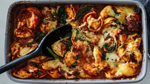 Use any tortellini filling for this kid-friendly pasta bake.