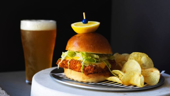 Crispy fish sandwich at Bondi Beach Public Bar.