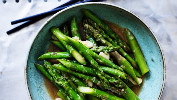 Kylie Kwong's Stir-fried asparagus with garlic. 