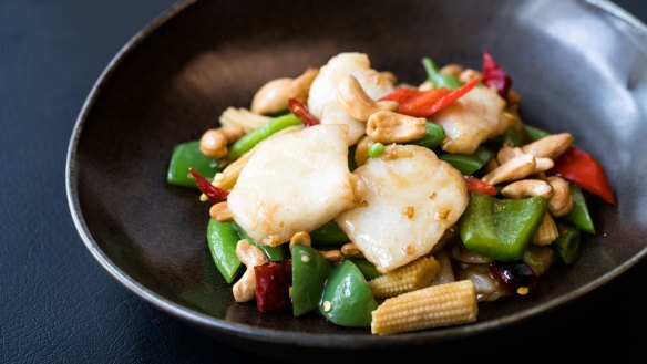 Wok-fried kung bao Glacier 51 toothfish with cashew nuts. 