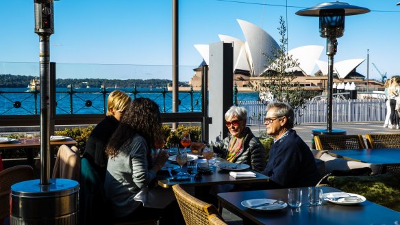The open-air terrace at Ploos looks directly onto Sydney Cove.