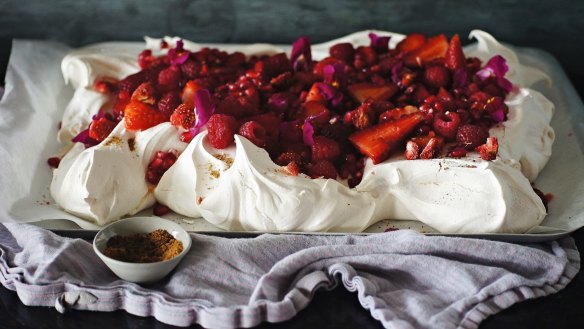 Mixed berries and sumac sugar slablova.