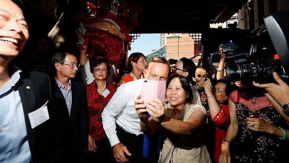 Selfie Sunday: Tony Abbott takes a lunchtime walk through Sydney's Chinatown on Sunday. 
