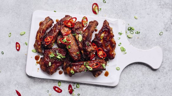 Contrasting flavours: Sticky pork ribs mean sticky fingers.