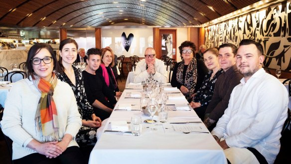 Finalists and judges for the Josephine Pignolet Award 2019, from left finalists Jessica Moore, Jodie Odrowaz, judge Ben Russell, panel member Margie Agostini, chief judge Damien Pignolet, judge Alla Wolf-Tasker, finalists Monika Frkovic, Malcolm Hanslow and Daniel Lidgard.