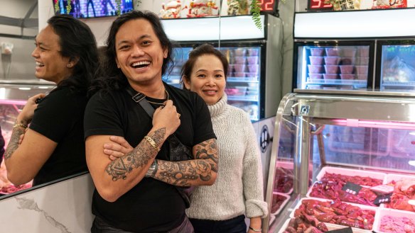 Ong with his mum, Dzung Chau, at her shop, Tam's Asian Butcher.