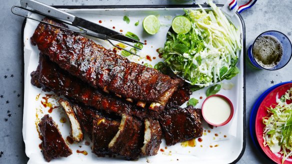 Karen Martini's American-style pork ribs with slaw.