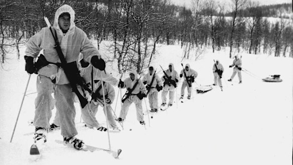 Old front line: British commandos on patrol 400 kilometres north of the Arctic Circle in February 1981.