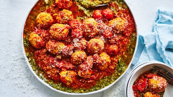 Danielle Alvarez's chicken meatballs over polenta verde.