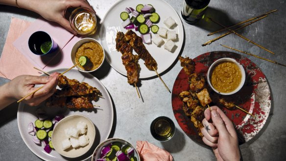 Skewers of chicken satay are a perennial crowd pleaser.