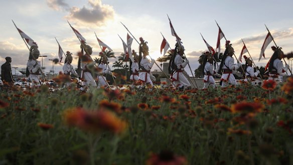 Presidential guards at a ceremony at Planalto Palace, Temer's official workplace in Brasilia which saw violent anti-Temer protests last week.