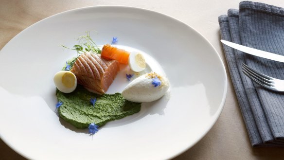 Cured salmon dish from Restaurant Champlain in Quebec.