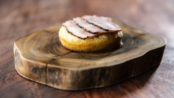 Duck ham, macadamia, sourdough crumpet. 