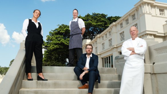 The new line-up (from left): Jess Mead (restaurant manager), Cameron Johnston (head chef), Cam Fairbairn (GM of service), Serge Dansereau (co-owner).