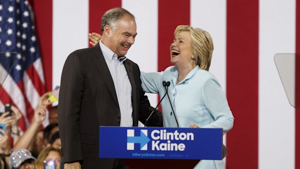 Hillary Clinton with Virginia senator Tim Kaine, her newly announced running mate. Both are hoping to push a more positive, inclusive message at the Democratic convention, but the leaks have complicated that task.