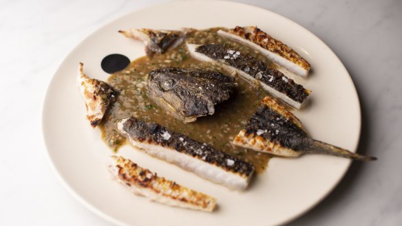 Charcoal rock flathead with diane sauce.