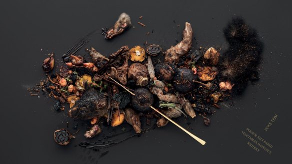 A meal of possum, salt-baked vegetables, hazelnut and wild rice by chef Vince Trim.