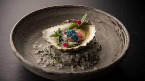 Angasi oyster with finger lime and scampi caviar at Bentley Restaurant and Bar.
