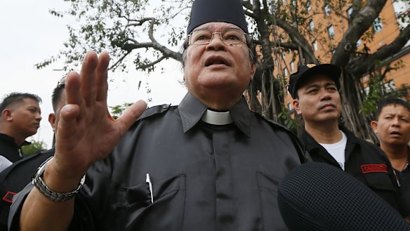 Protest leader Elly Pamatong at a demonstration in Manila on Monday to condemn recent island-building and alleged militarisation by China in the South China Sea.