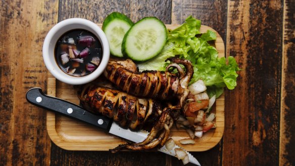 Chargrilled stuffed squid at Mama Lor, Rooty Hill.