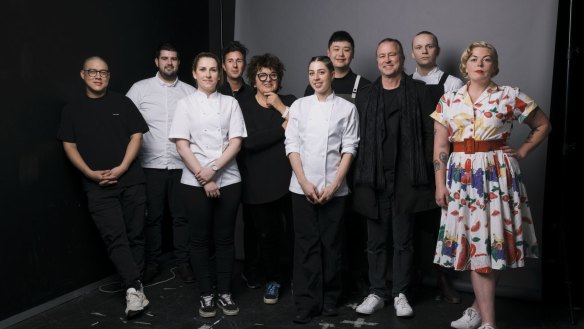 Finalists and judges of the Good Food Guide 2019 Josephine Pignolet Young Chef of the Year award (from left): Dan Hong, John Laureti, Sarah Cremona, Ben Russell, Alla Wolf-Tasker, Anna Ugartes Carral, Gerald Ong, Neil Perry, Bill Nockles and Myffy Rigby. 