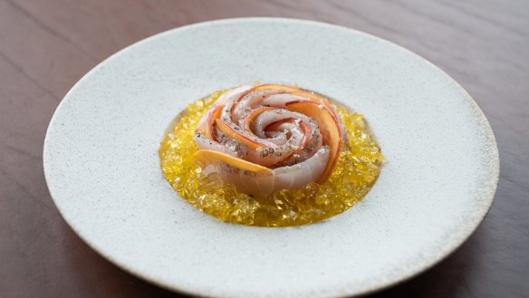 Go-to dish: Alfonsino crudo, peach, tomato jelly.