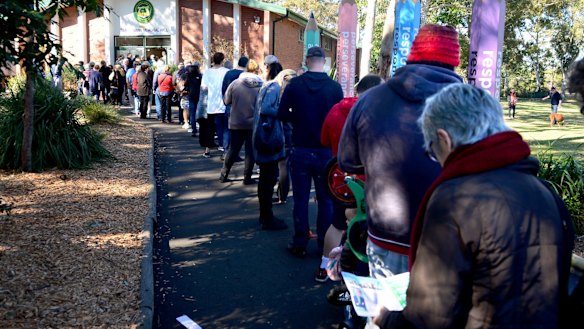 A long queue of voters outside a polling station in Sydney on Saturday.