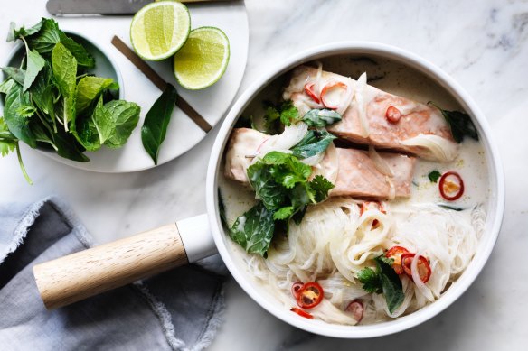 Salmon and noodle one-pan wonder.