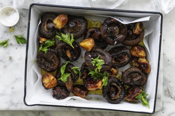 Slow-roasted garlic mushrooms.