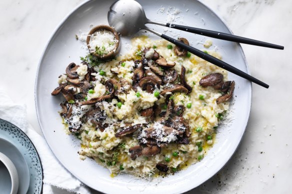 Mushroom and pea risotto. 