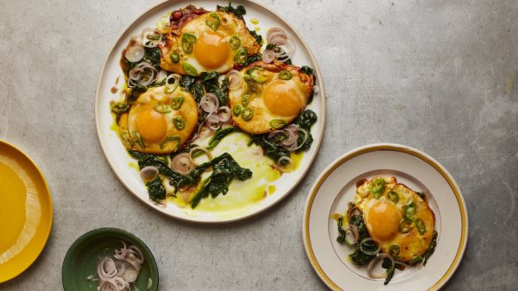 Serve turmeric fried eggs for breakfast or brunch.