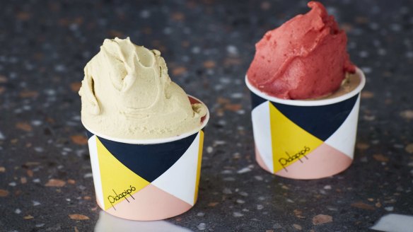 Avocado and lime (left) and strawberry and balsamic gelati at Pidapipo Windsor.